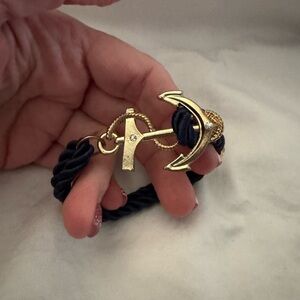 Gold Anchor Bracelet with Navy Rope
